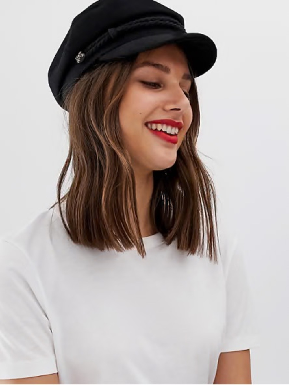 H&M Black Newsboy Cap with Braided Trim